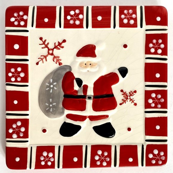 Vintage Santa Tile Trivet Coaster Hand Painted Ceramic 7.5 Inches Square - Picture 1 of 8